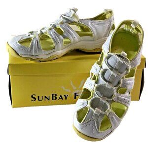 Womens Sunbay Sandals Size 7.5 Slip On Camp Water Shoes White & Lime Shelly 9336
